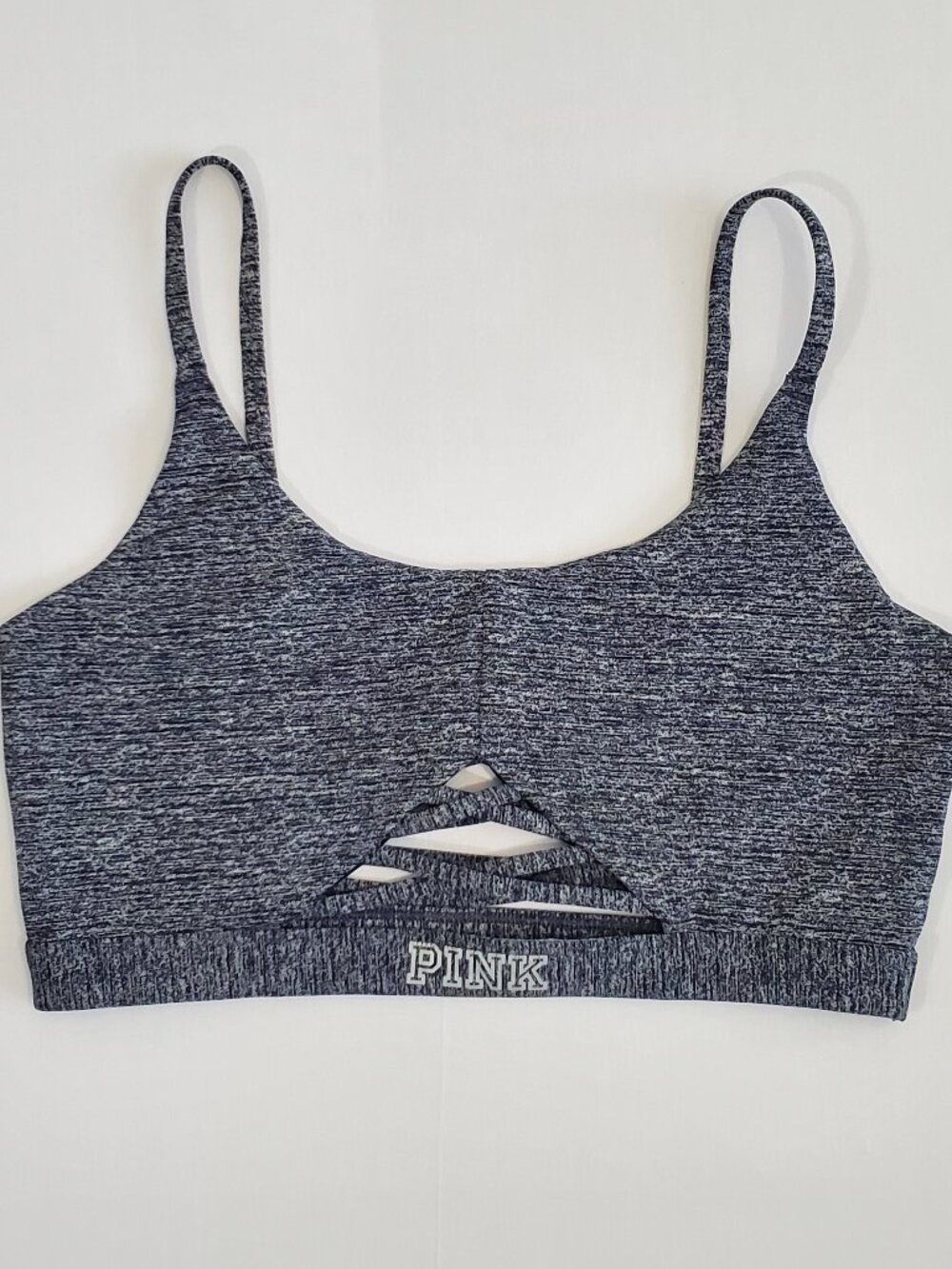 PINK Victoria's Secret Ultimate Gray Marled Strappy Cutout Sports Bra Size SM